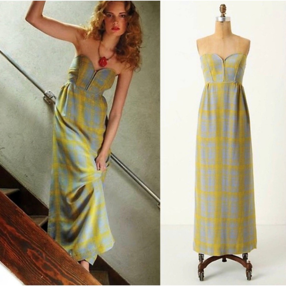 Anthropologie Blue and Yellow Maxi Dress